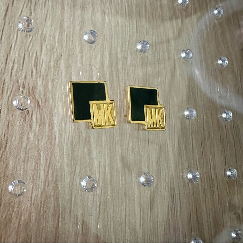 Michael Kors Signature Gold and Black Toned Square Pierced Earrings VTG - Picture 8 of 8